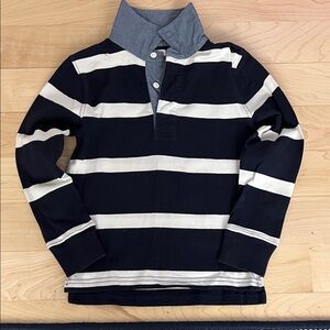 Crewcuts Navy and White Striped Rugby with Chambray Collar Size 6/7